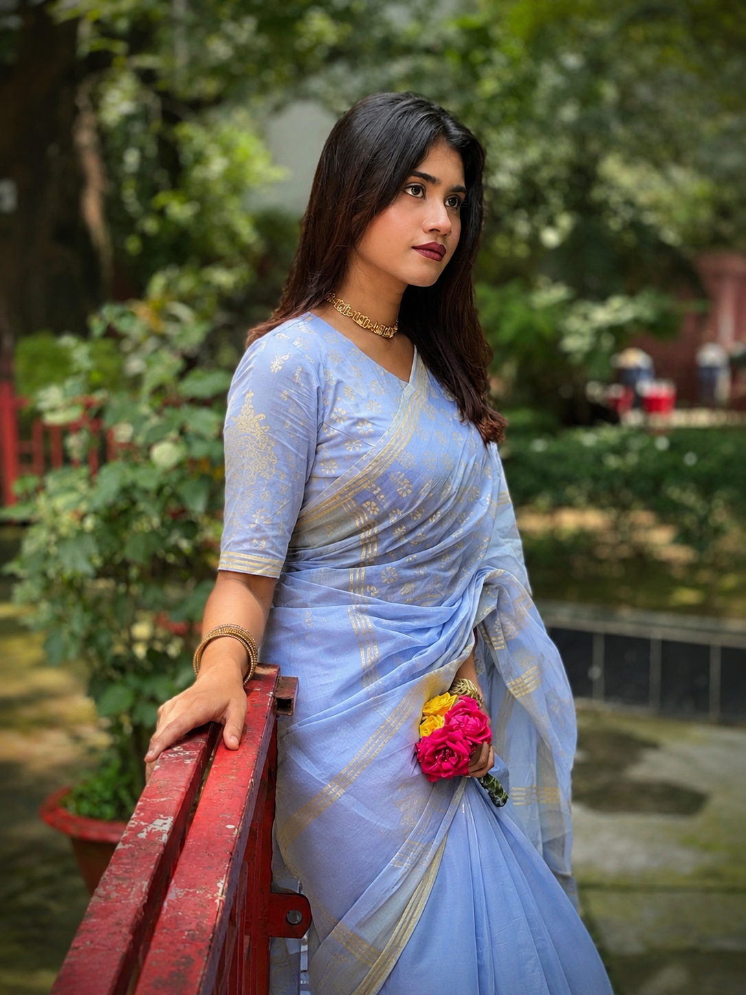 Powder Blue  Ivory Saree