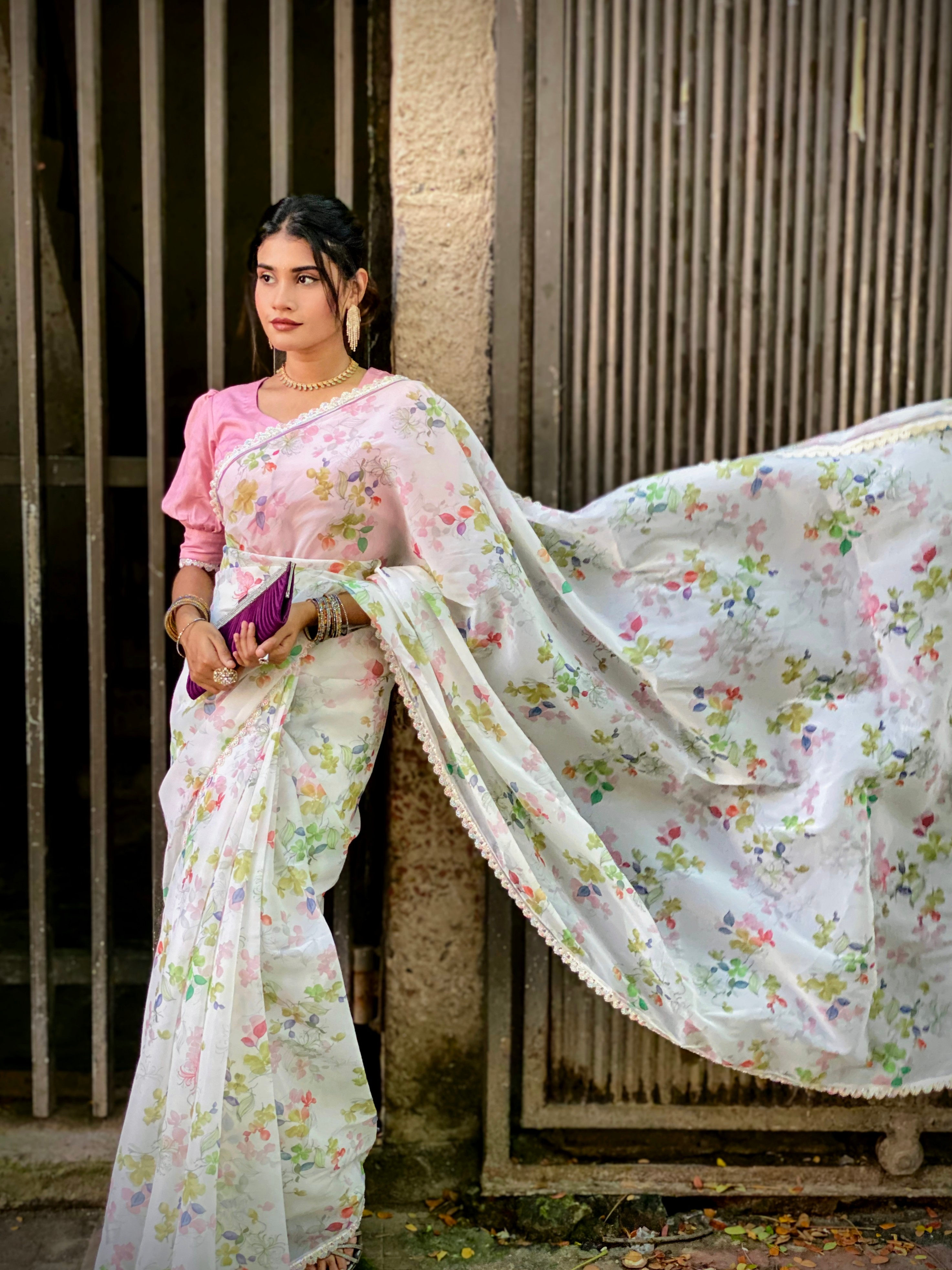 Pink Floral Saree